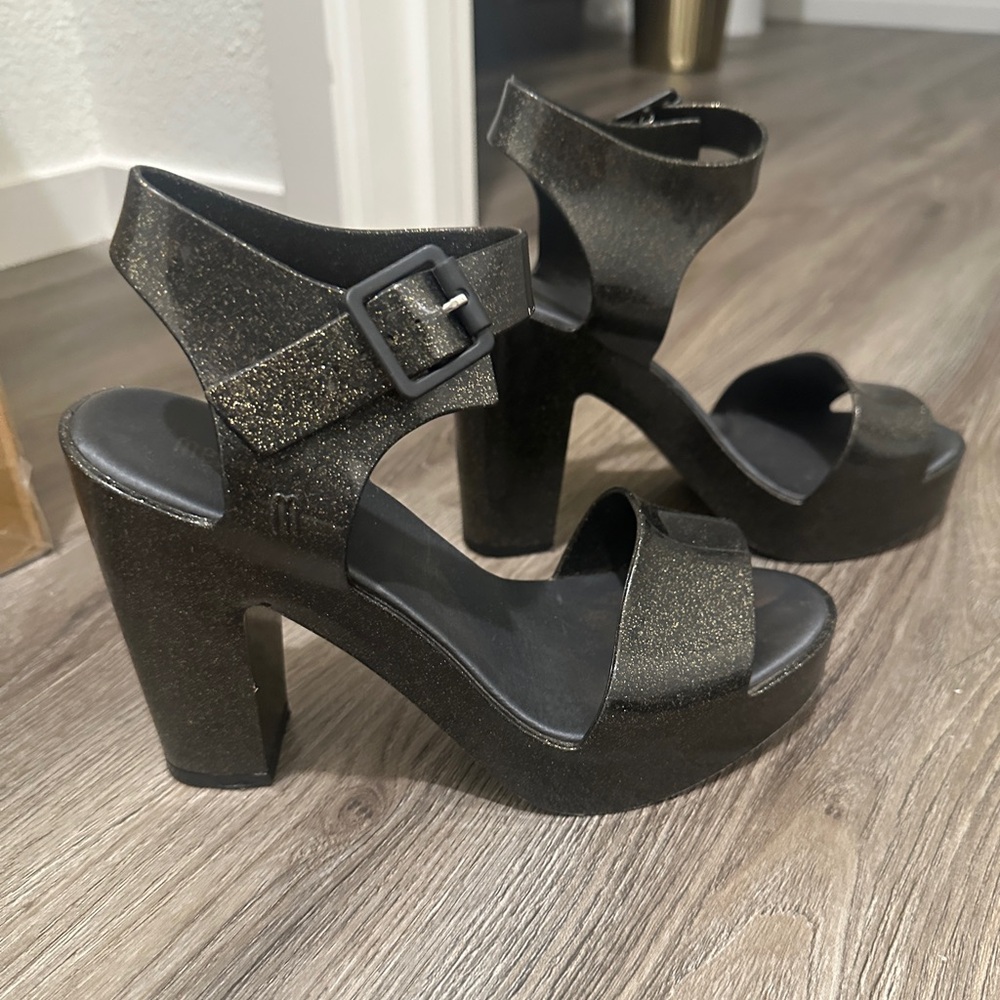 Melissa Black Chunky Heel Sandals